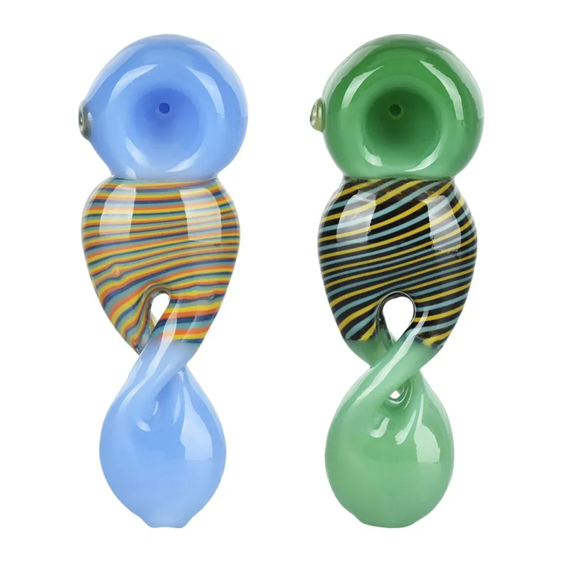 Colorful Twist Wig Wag Thick Glass Pipes Portable Design Spoon Bowl Dry Herb Tobacco Filter Bong Handpipe Handmade Oil Rigs Smoking Cigarette Holder DHL