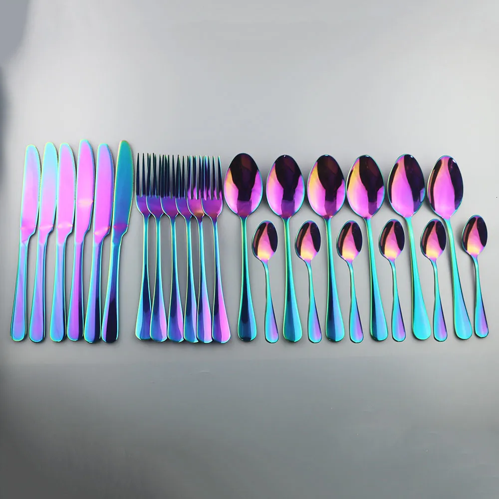 Dinnerware Sets Rainbow tableware set 18/10 stainless steel 24 piece tableware knife fork spoon tableware set Western tableware gift box set 230331