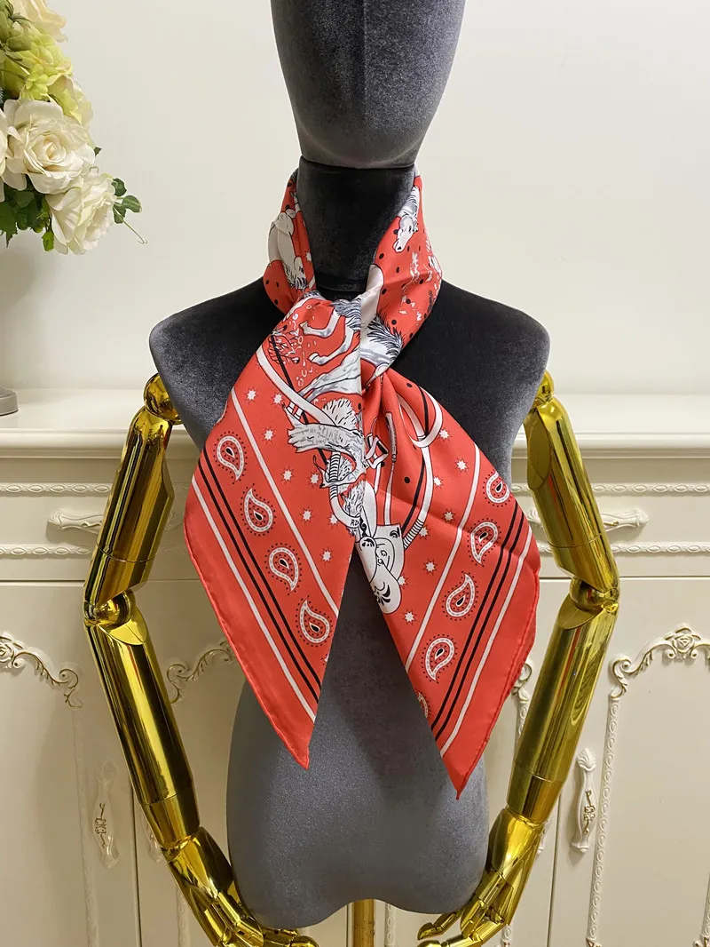Foulard carré femme foulards 100% soie sergé pinte lettre motif cheval taille 90cm - 90cm
