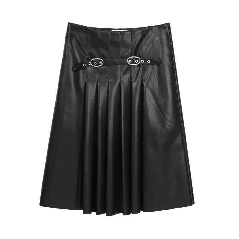 Юбки дизайн чувства кожаная юбка женская осень и зимняя линия с низкой талией плиссирован