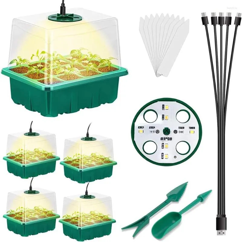 Grow Lights Vassoio di avviamento per semi con luce Kit da 5 pezzi Luminosità regolabile Umidità per la coltivazione indoor Germinatina