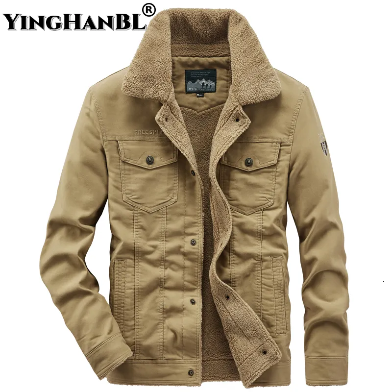 Jackets masculinos tamanho grande até 8xl espessos de lã militar de inverno, jaquetas de carga solta de algodão masculino Casual da força de vôo