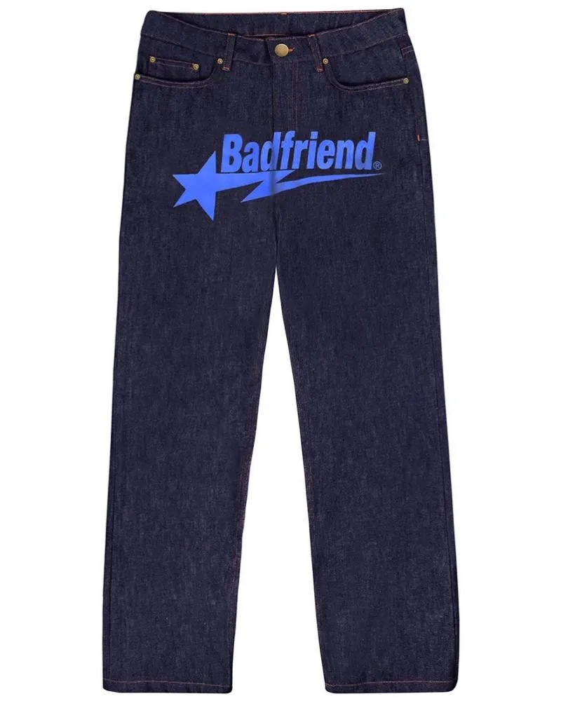 Jeans masculinos Y2K Hip Hop Badfriend Letter Imprimindo calças pretas folgadas 2023 Harajuku moda punk rock calça de rua largo de rua qs2b
