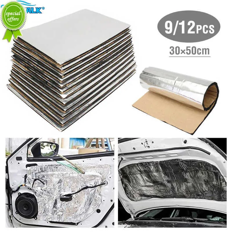 New 12/9 Pcs Car Sound Deadener Mat Noise Proof Bonnet Insulation Deadening Engine Firewall Heat Foam Cotton Sticker