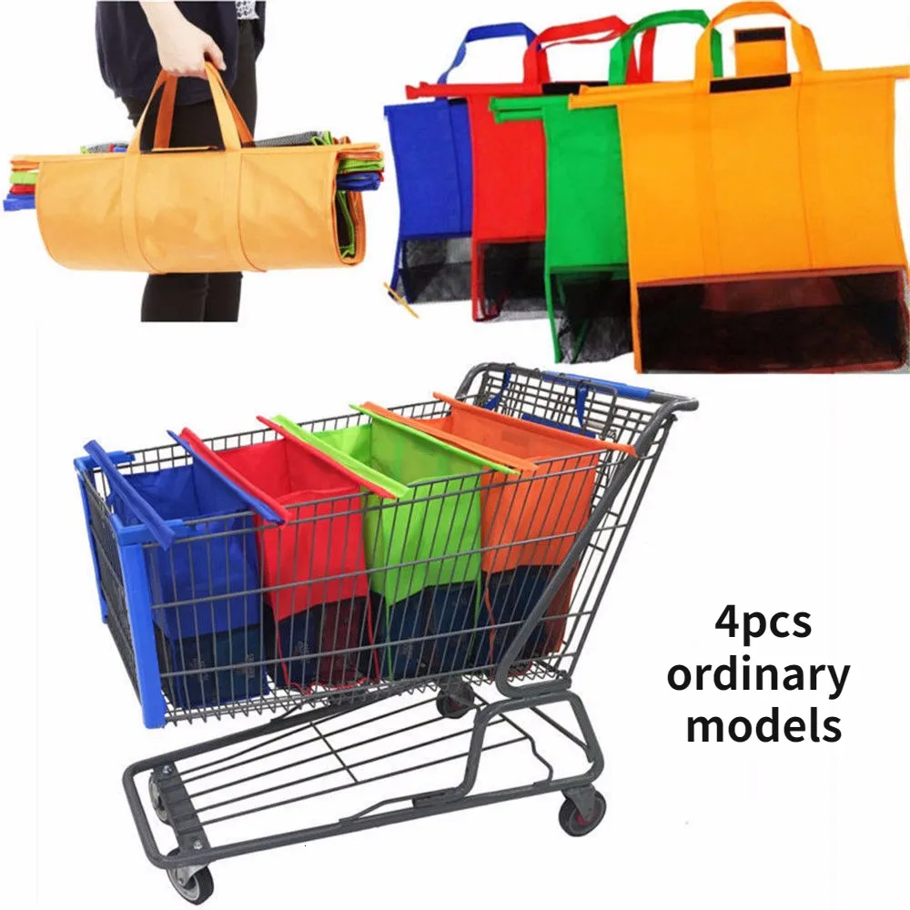 Sacos de compras 4pcsset reutiliza carrinho de carrinho de supermercado Bolsa de loja ecofriário 230331