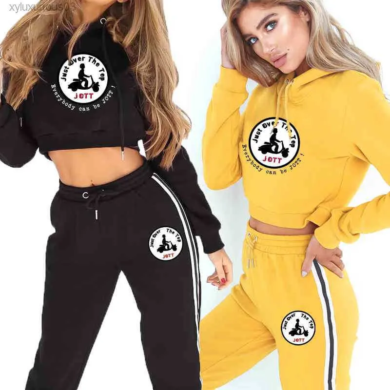 2023 Wiosna jesienna swobodna odzież sportowa Jott drukowana garnitur Sexy Street Hoodie Mini Loose Dripstring Pants Dwuczęściowy zestaw