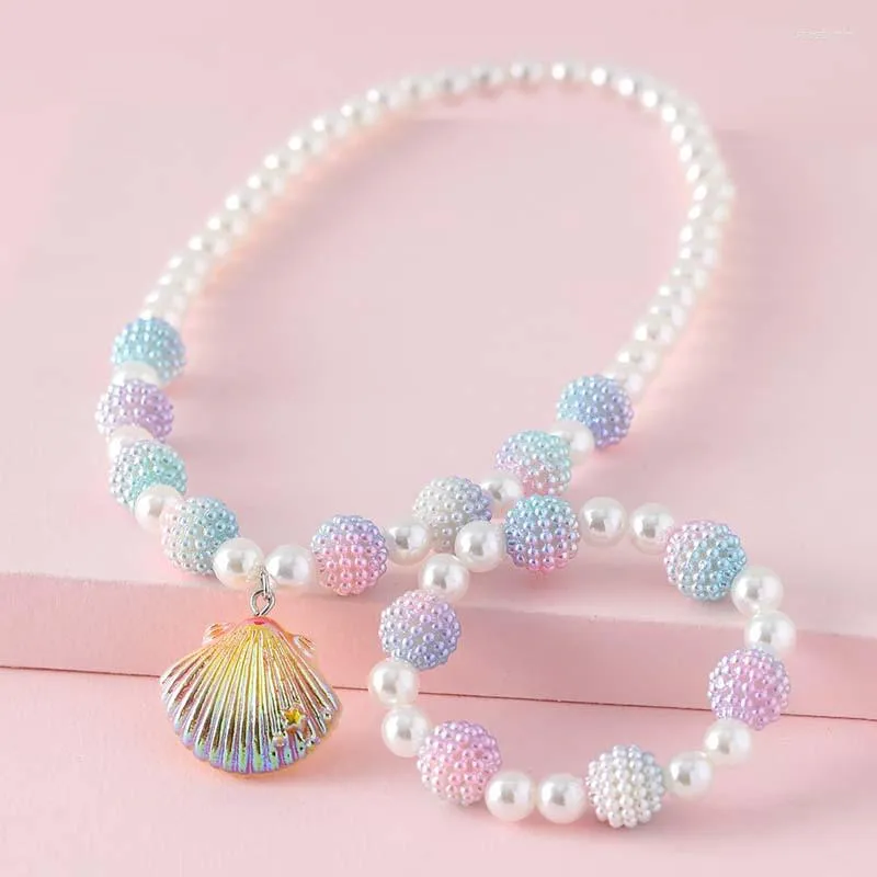 Set orecchini collana Lovecryst 2 pezzi/set perline braccialetto pendente conchiglia di perle per bambini ragazze gioielli per feste regalo di compleanno