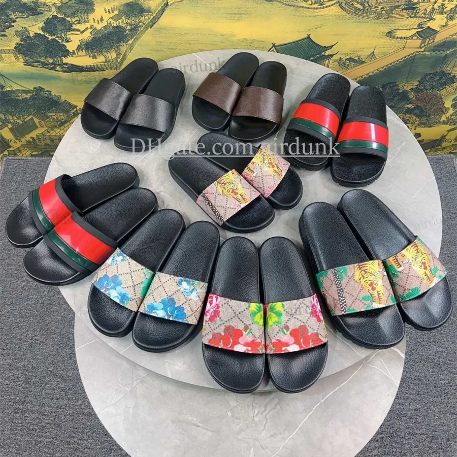 Designer Men Women Sandals snake print Slide Summer Wide Flat Slipper Rubber Slides Sandal Floral brocade Fashion Mens Flip Flops Striped Womens Loafers sliede 36-48