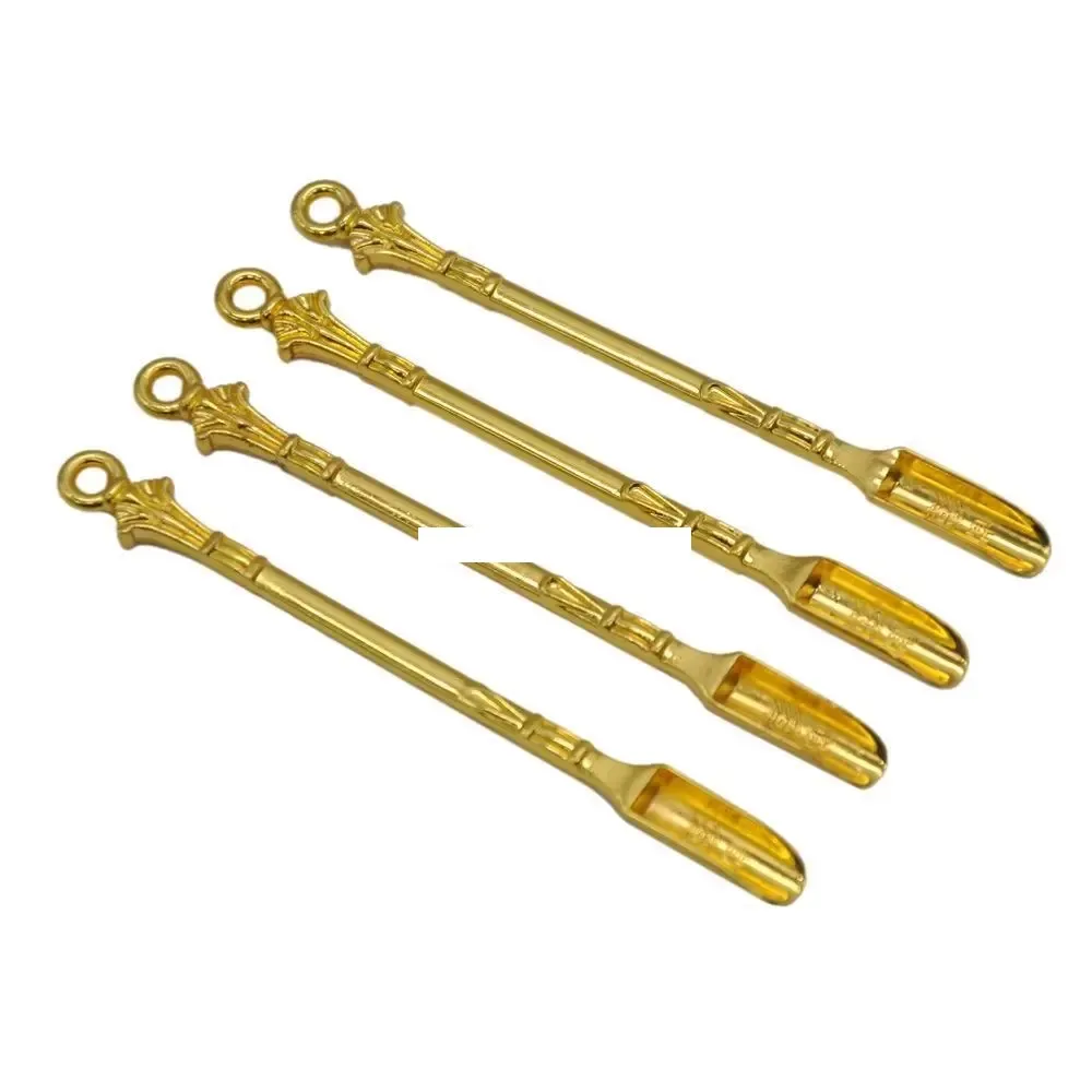 Retailwholesale Golden Metal Spoon Användning för Sniffer Snorter Hoover Hooteer Snuff Snorter Powder Spoon Rökningstillbehör