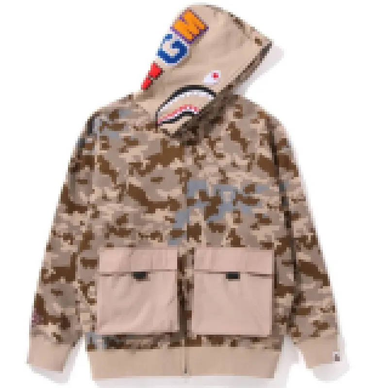 En man som badar Ape Shark Hood Desert Camo Stor full zip rap hiphop hoodie full zip