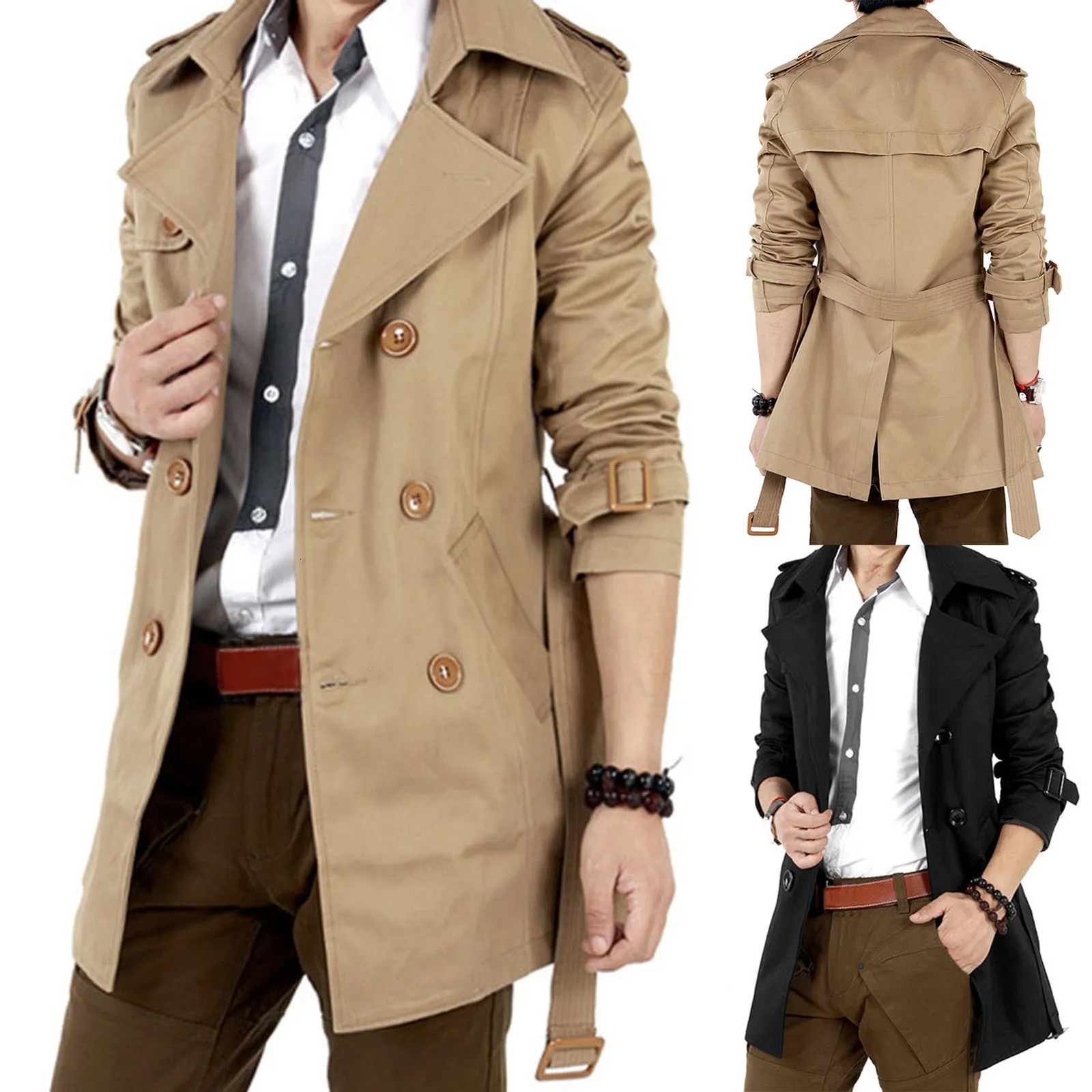 Men's Trench Coats Men Doublebreasted Turndown Collar Slim Cardigan Autumn Jacket for Daily Wear 230331