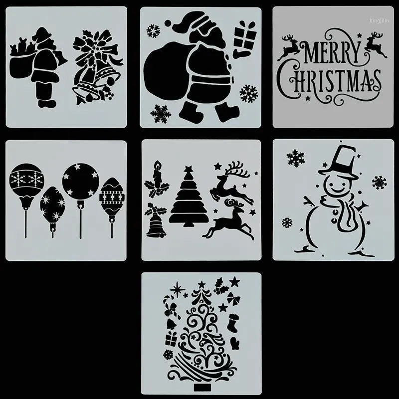 Party Decoration 7pcs Christmas Drawing Stencil For Painting Santa Claus Snowman Deer Hollow PET Mold DIY Kids Toys Reusable Graffiti Templa