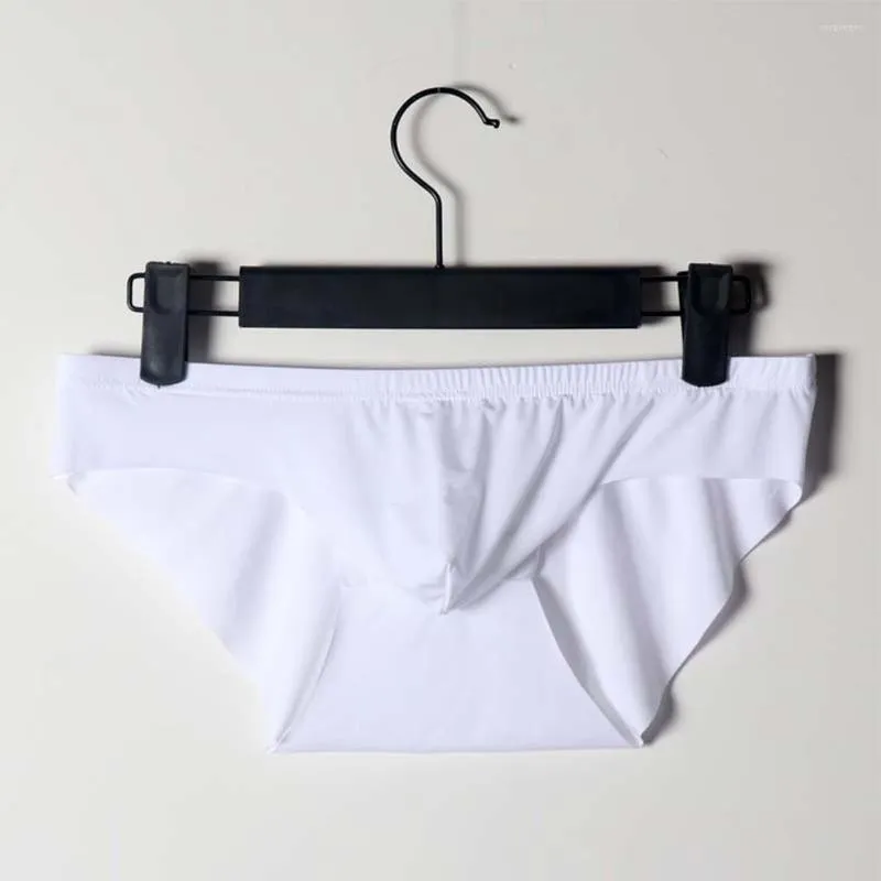 Slip sans couture string séchage rapide hommes slips taille basse glace soie sous-vêtement Sexy respirant transparent transparent doux pénis renflement culotte