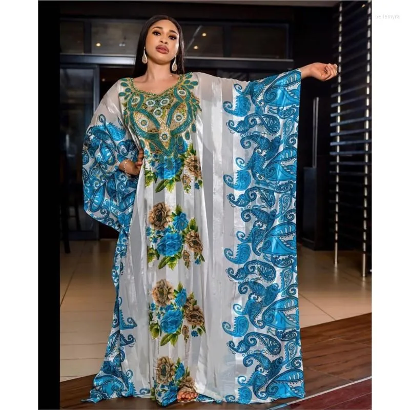 Ethnic Clothing Muslim Costume Dress Robe Elegant Women African Long Green Printed Sequins One Size Loose Dresses Summer Vestidos