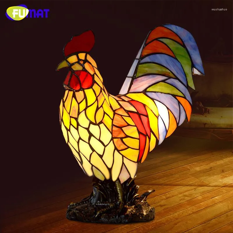 Table Lamps FUMAT Stained Glass Lamp Creative Rooster Cock Home Docor For Living Room Office Light Fixtures LED