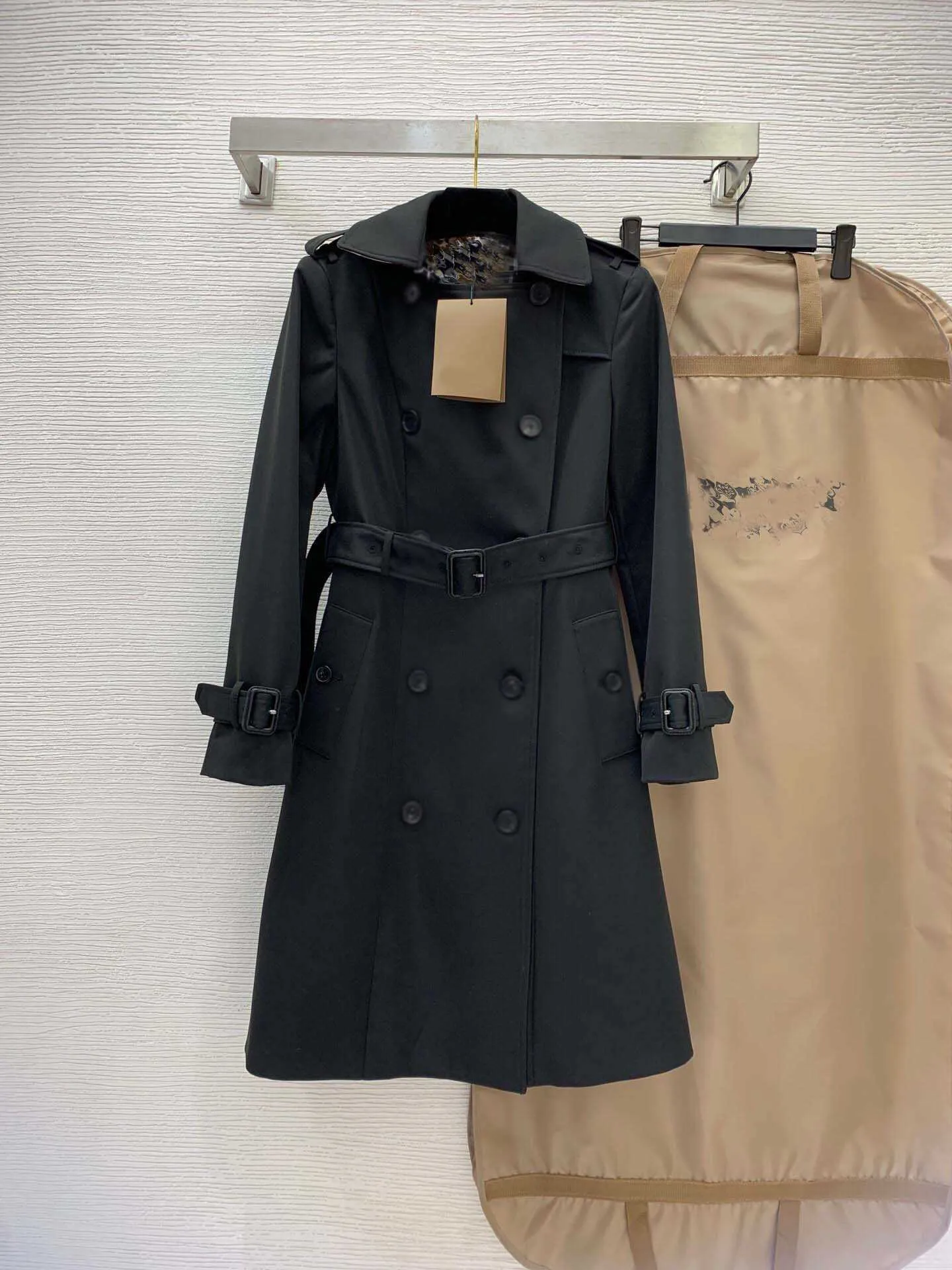 Mulheres designer longo moda lapela trespassado versão fina comprimento médio trench coat sem saco de pó marca desig roupas