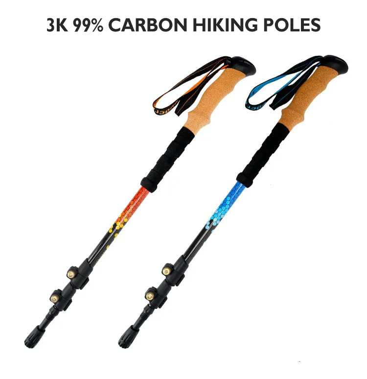 Trekking Poles 3K Carbon Fiber Adjustable 24.4-53.1 in with Spring ...