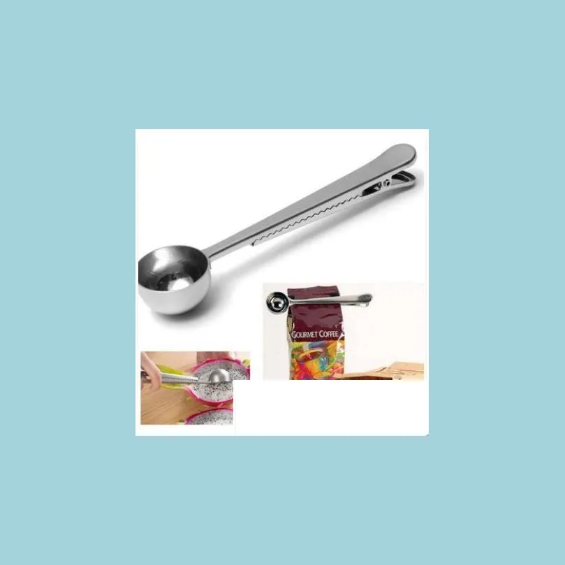 Café Thé Outils Cuisson 1Cup Outil En Acier Inoxydable Sol Mesure Scoop Cuillère Avec Sac D'étanchéité Clip Cuisine Bon Helper Drop Del Dh4Dv