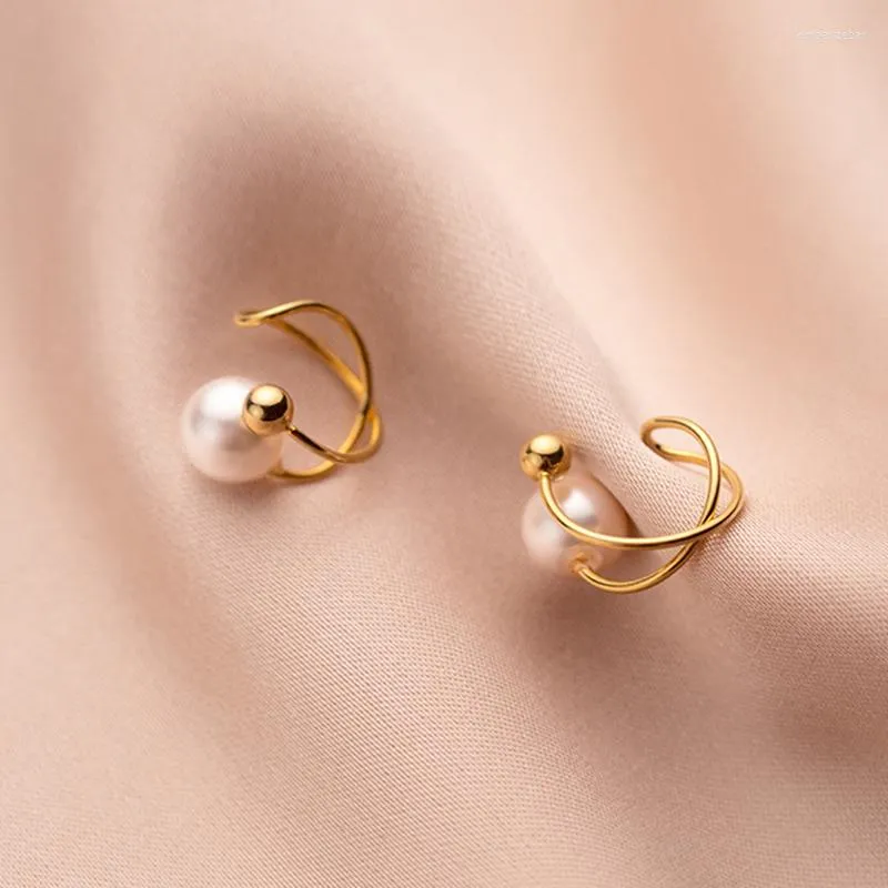Backs Earrings Elegant Clips For Women Cuff Gold-color 925 Sterling Silver Ear Accessories Fashion Fine Pearl Jewelry Brincos