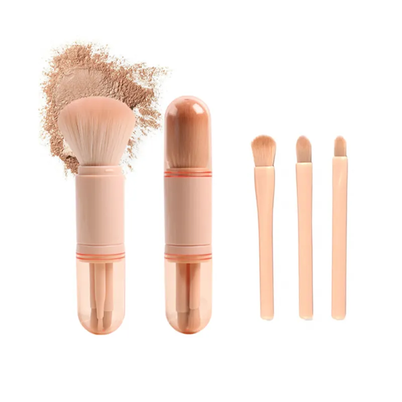 Pennelli trucco da donna 4 in 1 set di pennelli da viaggio portatile. Lip Eyeshadow Foundation Blending Powder Retractable MiniMakeup