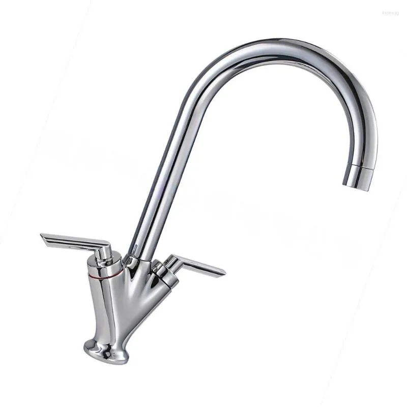 Смесители раковины для ванной комнаты кухня Tap Solid Brass Dual Lever Water Taps High Arch Single Hole Waterfall Sprayer Restaurant