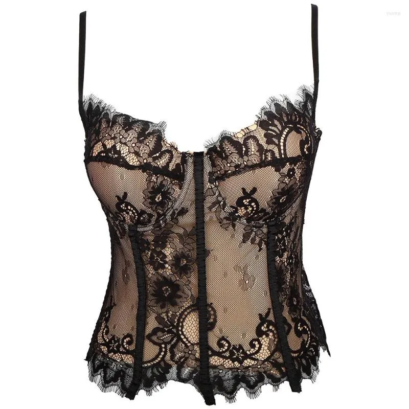 Femmes réservoirs Style Sexy laçage Camisole fille Corset reliure arête de poisson fronde taille maille soutien-gorge push-up avec coussinet