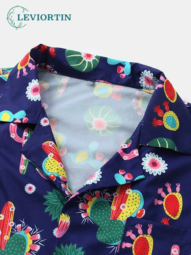 Männer Freizeithemden 2022 Sommer Hawaiian Herren Strandhemd Koreanische Kaktus Gedruckt Kurzarm Tops Shirts Für Männer Kleidung Blusa Masculina W0328