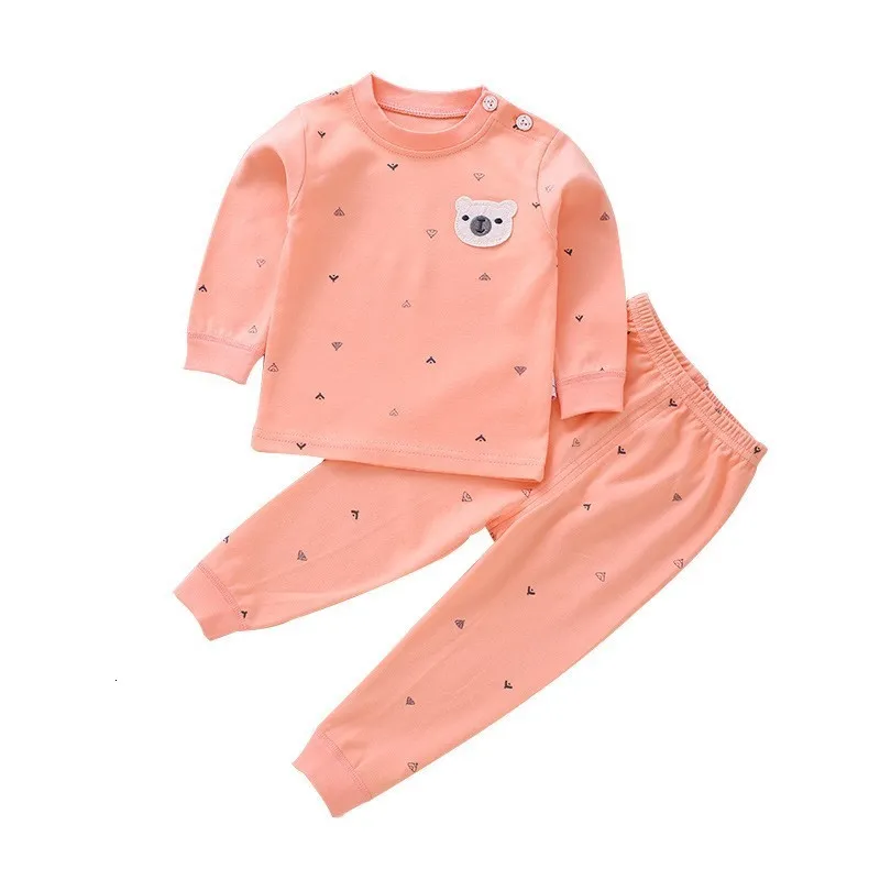 Pigiama 0-2T nato Set di abbigliamento Neonati maschi Set pigiama in tinta unita Simpatico orsetto Patch Bambino in cotone 0-3-6-12-24M Abbigliamento per la casa 230331