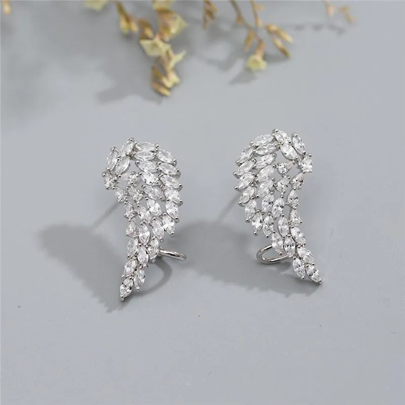 Angle Wings Zircon Earring White Gold Filled Party Wedding Drop Earrings for Women Bridal Engagment Promise Jewelry Gift