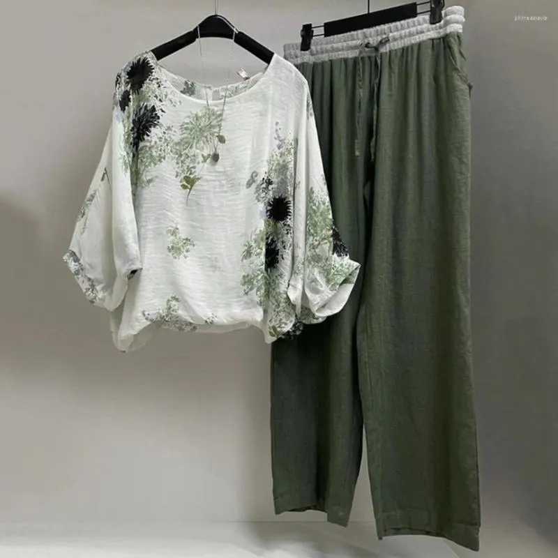 Zweiteilige Damenhose 2 Teile / satz Damen Outfit O-Ausschnitt Klassisch Elegantes T-Shirt Set Weites Bein und Langarmshirts Lässig zum Einkaufen