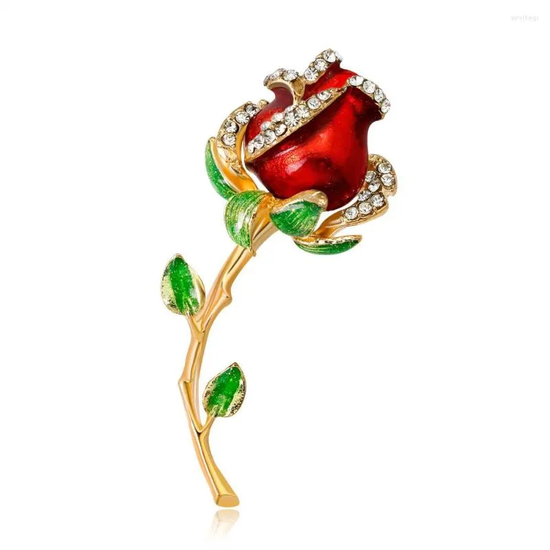 Brosches Rhinestone Red Rose Flower For Women Elegant Tulip Bouquet Lapel Pins Wedding Party Badge Jewelry