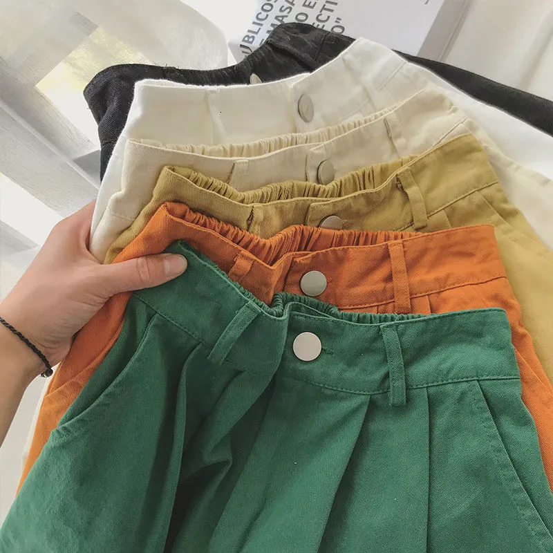 Damen-Shorts Damen-Sommer-Shorts im koreanischen Stil Candy Feste Baumwolle Lässige Bermuda-Shorts mit weitem Bein Button Flight Hohe Taillen-Shorts Damen 230331