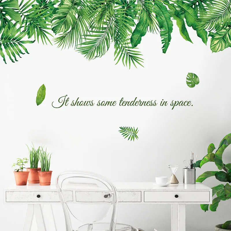 Stickers muraux 125 * 77cm plante tropicale feuille verte papier peint pour salon chambre canapé décoration murale PVC vinyle décoration murale décoration de la maison 230331