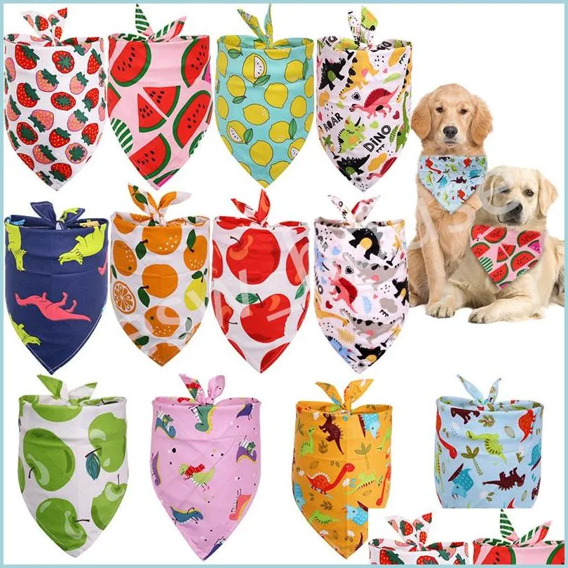 Accessorio per abbigliamento per cani Collare a bandana per gatti domestici estivi Fazzoletto da collo regolabile Triangolo Sciarpa al collo Modello di frutta tropicale Asciugamano saliva P Dhder