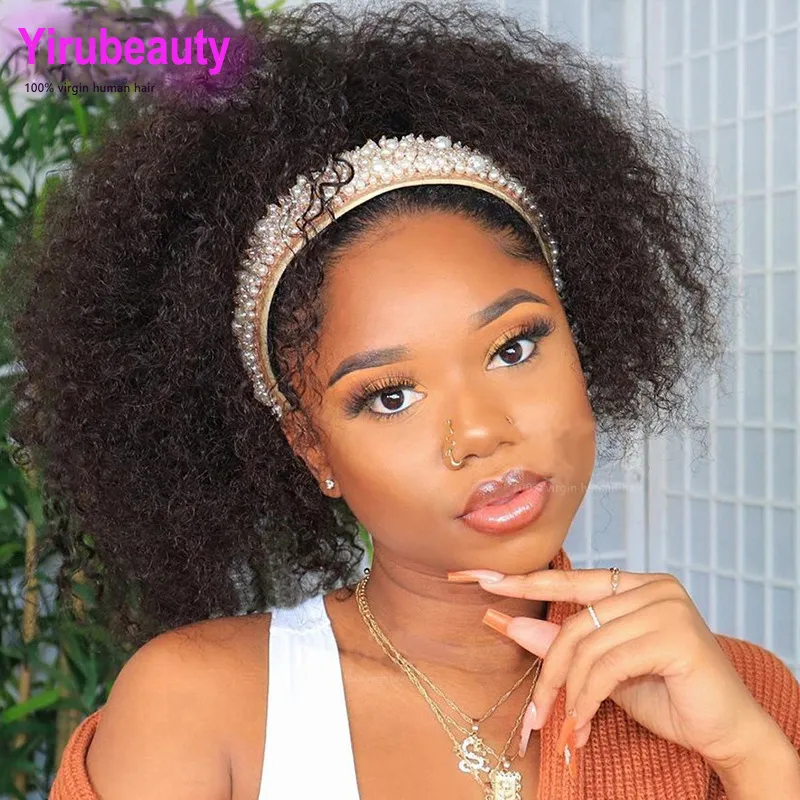 Yirubeauty péruvien Afro bandeau perruque couleur naturelle 10-26 pouces perruques capless bouclés 100% cheveux humains