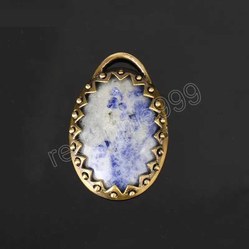 Natural Crystal Stone Necklace Pendant Oval CAB Cabochon Bead Brass Base White Dot Blue egg Pendants Jewelry for Women