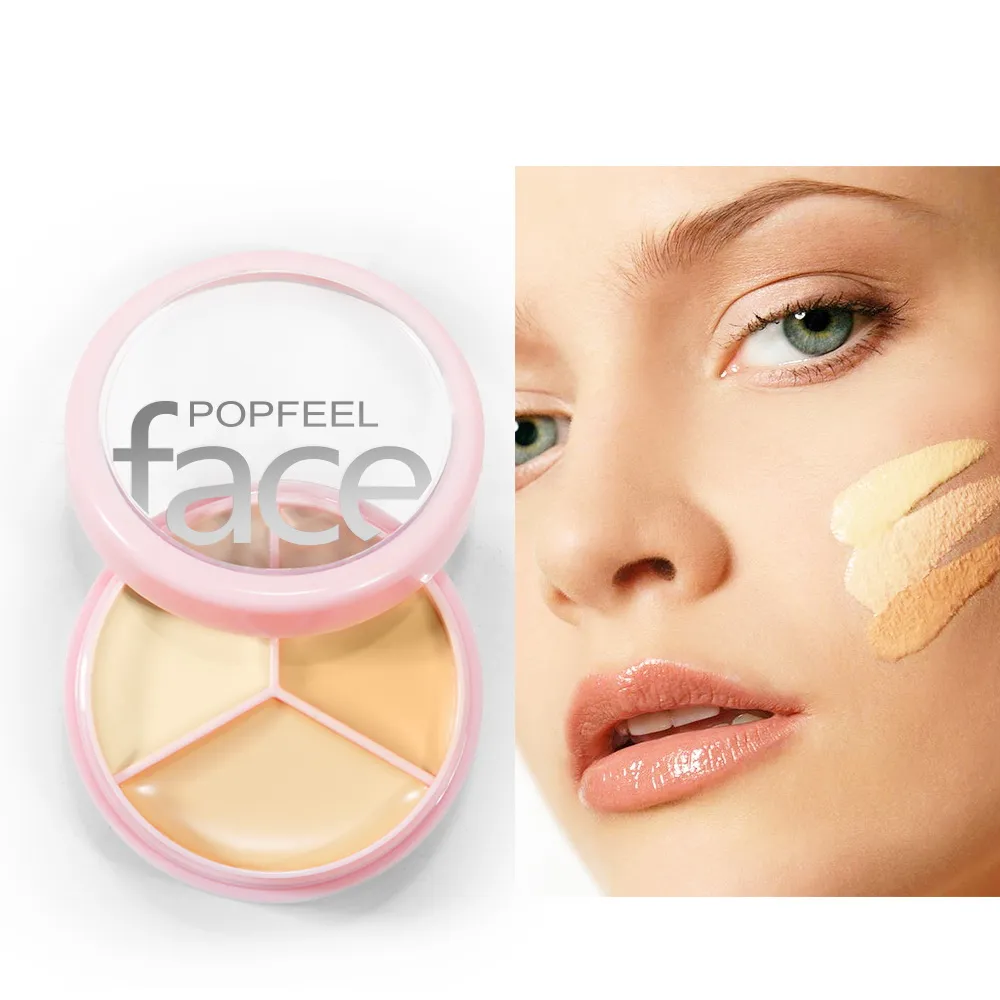 Popfeel 3 Color Cream Essence Concealer 메이크업 커버 스팟 어두운 눈 검은 눈 검은 피부 홈 수리 파운데이션 페이스 메이크업에 대한 전체 커버리지