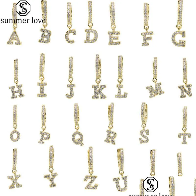 Dangle Lustre 26 Lettres Anglaises Zircon Oreille Piercing Or Boucle D'oreille Pour Femmes Filles Déclaration Saint Valentin Bijoux Gif Dhgarden Dh0Ja