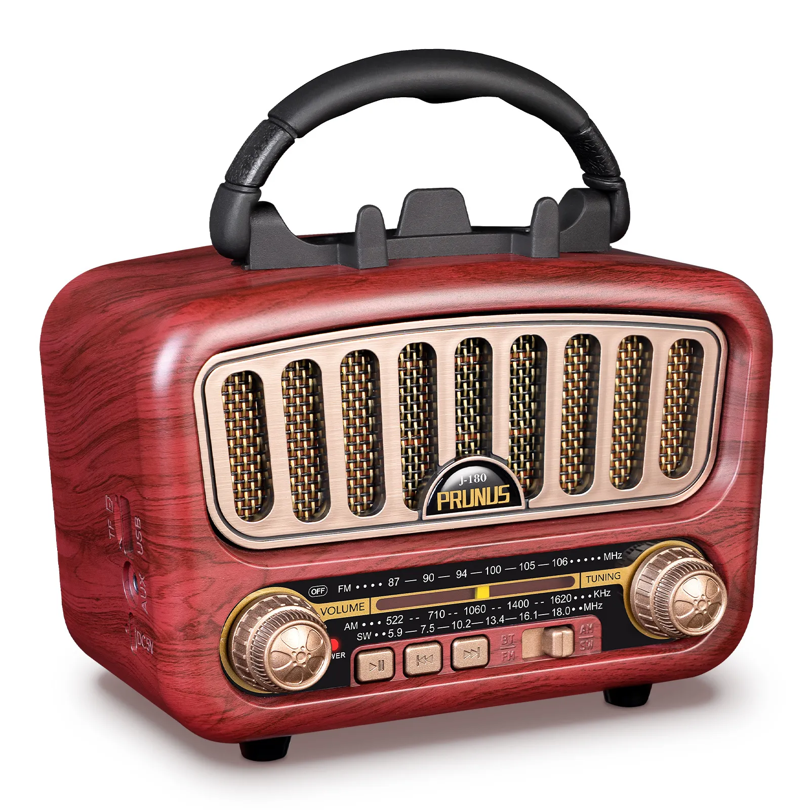 Radio Vintage de Madera con FM/BLUETOOTH/Alarma/USB y Estéreo de