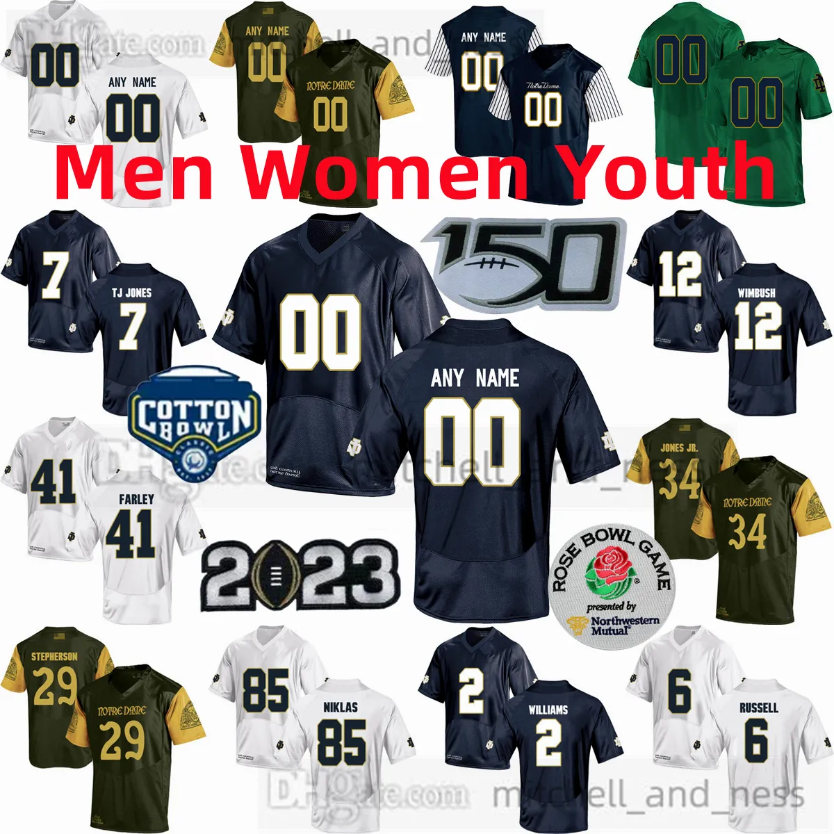 Camisa de futebol personalizada Notre Dame Fighting Irish 18 Steve Angeli 12 Tyler Buchner 33 Sam Assaf 3 Logan Diggs 16 Deion Colzie