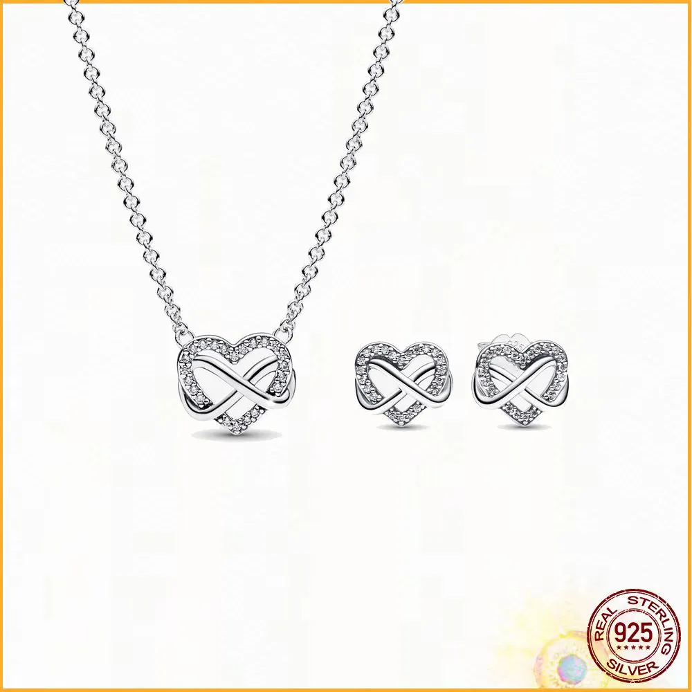 Pandora #392666C01-50cm Sparkling Infinity Heart Collier Necklace &  Earrings Set | eBay