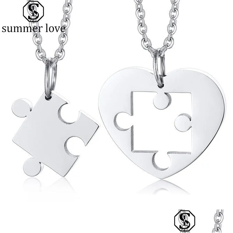 Pendentif Colliers 2 Pcs Coeur Amour Puzzle Pour Femmes Hommes Ne Se Fanent Jamais En Acier Inoxydable Couple Collier Anniversaire Saint Valentin Dhgarden Dhgrp