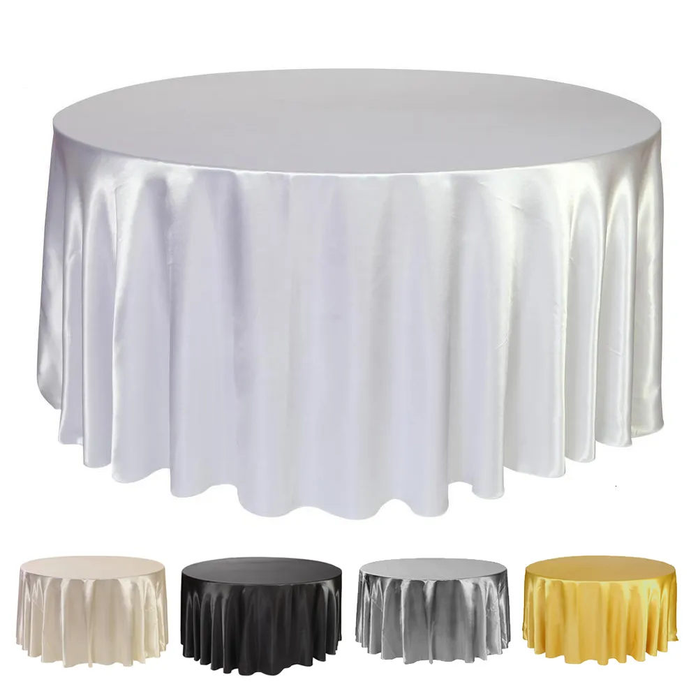 Tischdecke, 228 cm, rund, aus Satin, Überzug für Geburtstag, Hochzeit, Bankett, Restaurant, Festival, Partyzubehör 230330