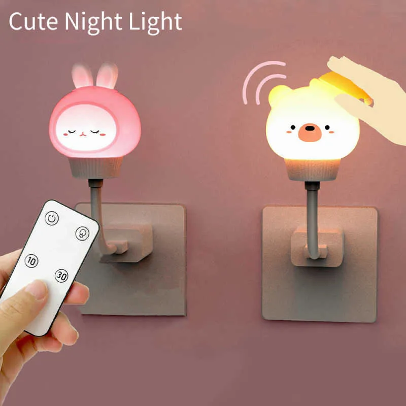 Ночные огни USB Детский светодиодный светодиодный свет Симпатичный мультфильм ночной свет медведь пульт дистанционное управление детским кормлением лампы прикроватная настольная лампа рождественский подарок P230331