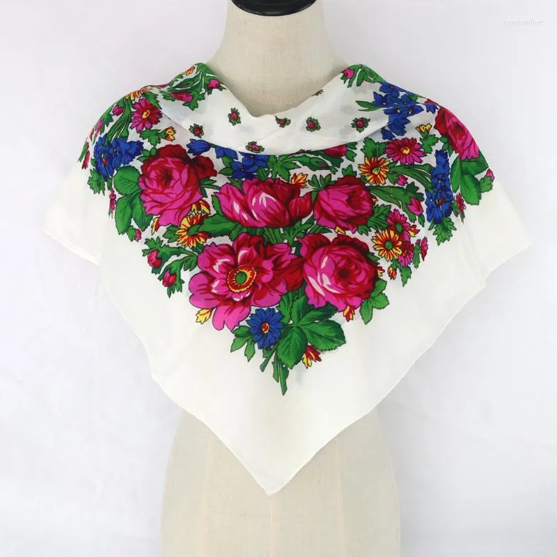 스카프 러시아 꽃 스카프 고급 꽃 작은 손수건 민족 목도 여자 히잡 아크릴 인쇄 70cm 헤드 밴드 반다나