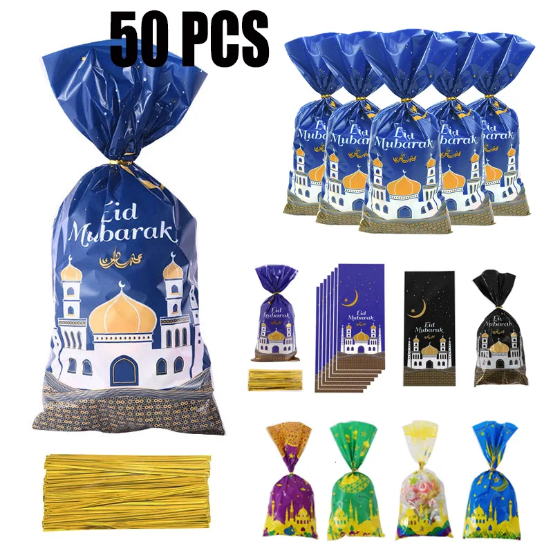 Подарочная упаковка 52550PC EID MUBARAK GIRT SACKS Пластиковые конфеты Candy Cookie Сумка Рамадан Карим