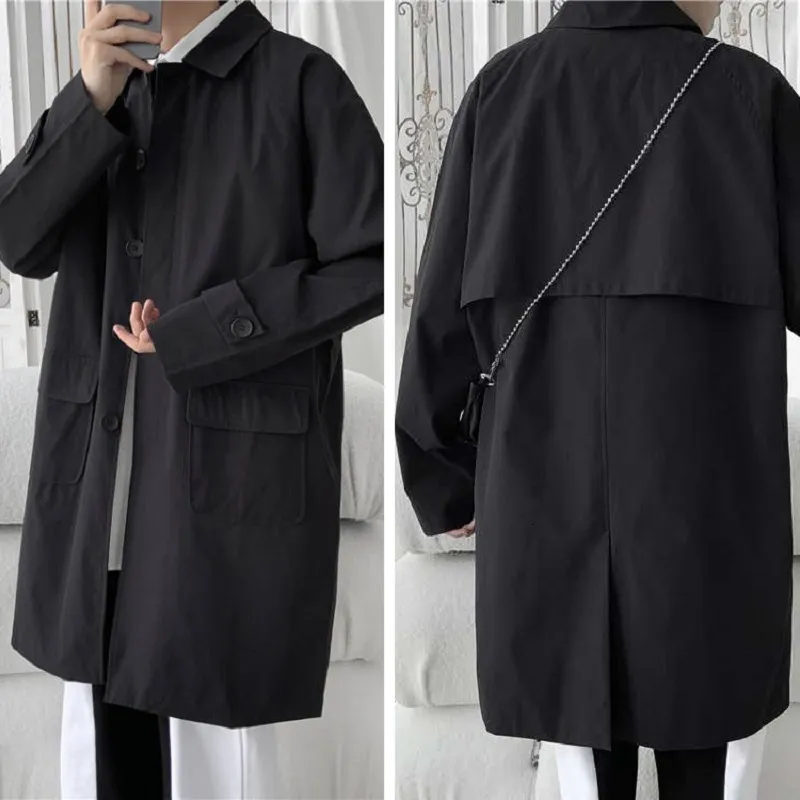 Men's Trench Coats Korean style Cloak Coat Mens Casual Solid Autumn Fashion Loose Long Overcoat Male High Street Windbreaker coat 230331