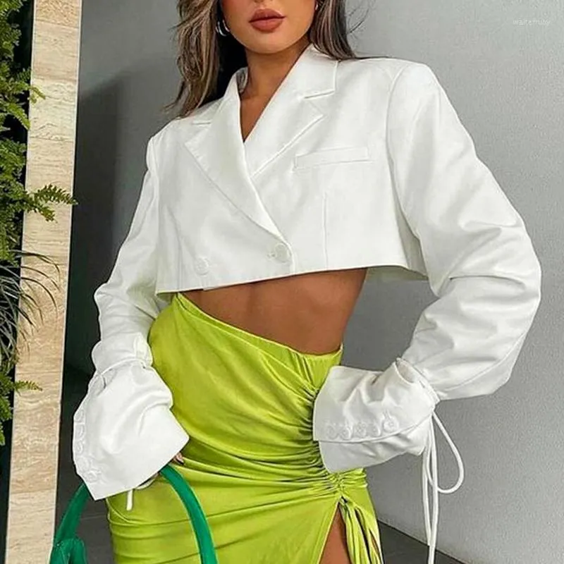 Women's Suits Chic Button White Cropped Blazer Women Coats 2023 Spring Fall Long Sleeve Short Jacket Female Turn-down Collar Outwear Y2K