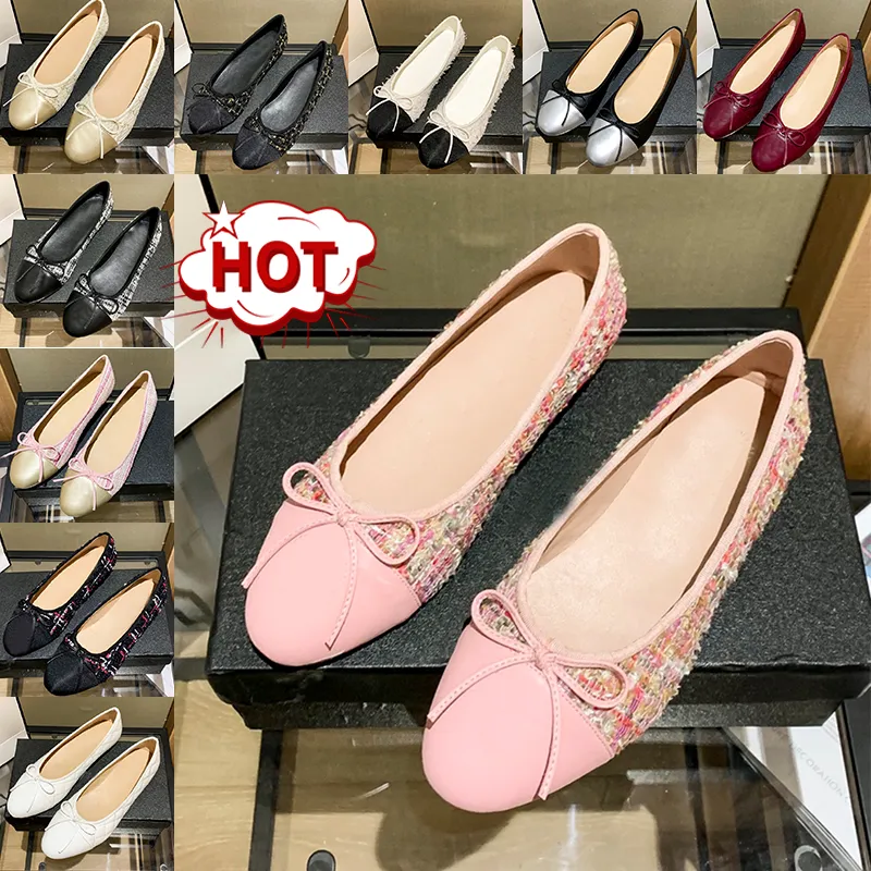 Ballet Flats Designer Casual Chaussures Femmes Robe Canaux de chaussures Talons Sandales à bout pointu Tissu Femmes Mocassins Couture Lambskin Flat Slides Bow Luxury Slide Mocassins