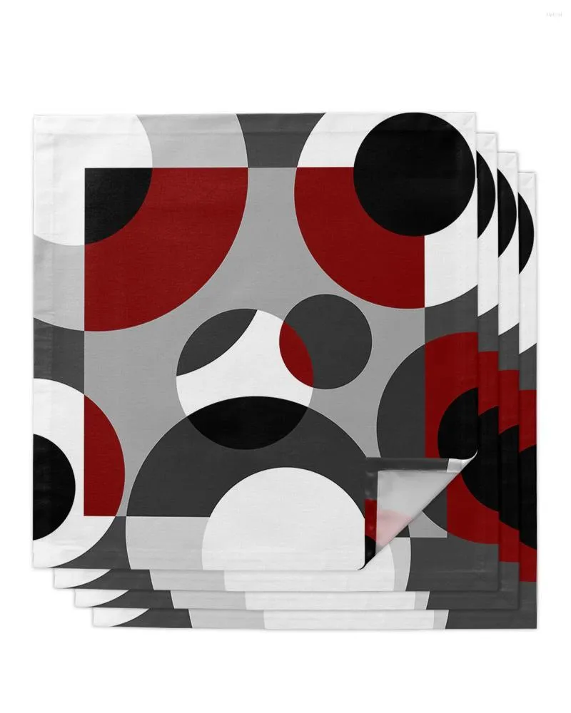 Столовая салфетка 4pcs Геометрические фигуры темно -красная серая квадрат 50 см свадебные украшения ткани кухня ужин с салфетками